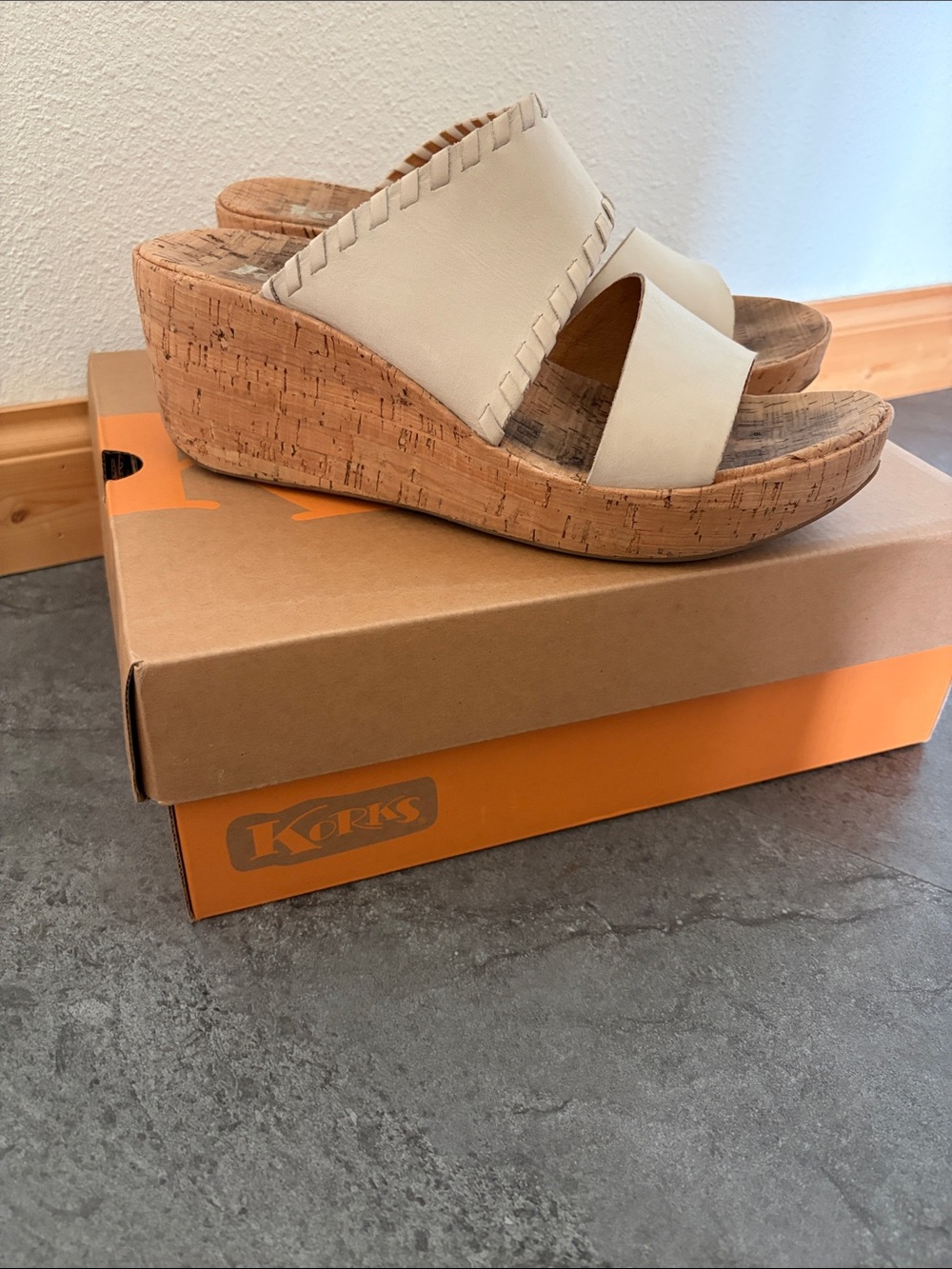 Kork-Ease wedge Cream Leather Cork Wedge Slides
